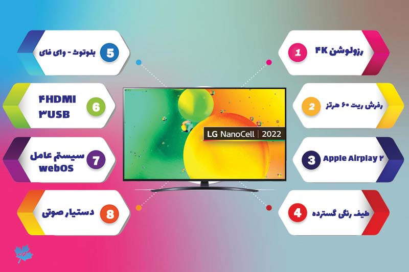 سایر مشخصات تلویزیون ال جی nano76 با کیفیت تصویر و توان صدای مطلوب